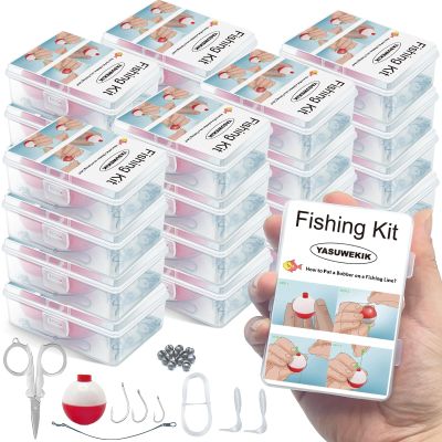 yasuwekik 12 Pack Mini Fishing Kits Bulk Small Emergency Survival Fishing Kits Outdoor Compact Fishing Tackle Kits with Case for Beginner Christmas Shoebox Fillers for Fishing Party Favors