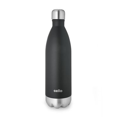 Cello Duro Tuff Steel Series- Swift Double Walled Stainless Steel Water Bottle with Durable DTP Coating, 750ml, Black, Swift-750ml-Black