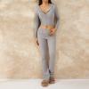 FOMOYUU Women Ribbed Knit 2 Piece Outfits Long Sleeve Zip Up Crop Jacket + High Waist Flare Skinny Pants Loungewear Sets (Gray B, S) view 4