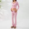 FOMOYUU Women Ribbed Knit 2 Piece Outfits Long Sleeve Zip Up Crop Jacket + High Waist Flare Skinny Pants Loungewear Sets (Pink B, S) view 2