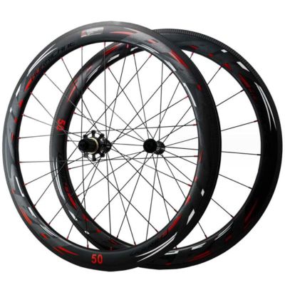 ZECHAO 700C Carbon Fiber Disc Brake Road Wheel Set,20/24H Circular Spokes Circle Height 38/50MM C Brake V Brake Bike Wheel 7-12 Speed 1700g (Color : Red, Size : 38mm)