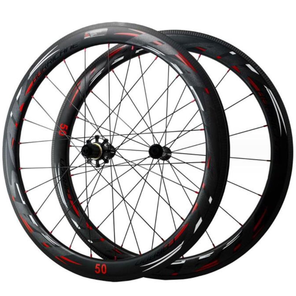 ZECHAO 700C Carbon Fiber Disc Brake Road Wheel Set,20/24H Circular Spokes Circle Height 38/50MM C Brake V Brake Bike Wheel 7-12 Speed 1700g (Color : Red, Size : 38mm)