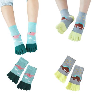 Pursuestar 2 Pairs Five Finger Toe Socks Athletic Running Breathable Mesh Dinosaur Socks for Kids Boys Girls 2-9 Years