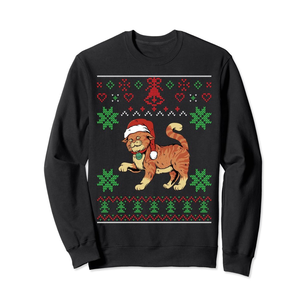 Funny Ugly Christmas Sweater Cat Santa Hat Sweatshirt