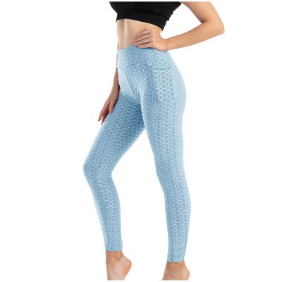 XUNRYAN Workout Leggings with Pockets for Women High Waisted Tummy Control Aesthetic Butt Lifting Yoga Pants Activewear Sky Blue
