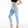 XUNRYAN Workout Leggings with Pockets for Women High Waisted Tummy Control Aesthetic Butt Lifting Yoga Pants Activewear Sky Blue view 2