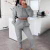 Women Y2K Tracksuit 2 Piece Outfits Cropped Sweatshirts Fleece Pullover Workout Sets Jogger Pants Lounge Sets Sweatsuit Gray view 2