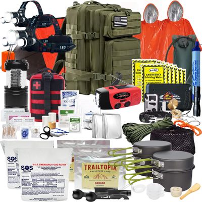 Denver: Premium 72 Hour Survival Backpack with Supplies - Bug Out Bag Backpack - Upgraded Go Bag Emergency Backpack w/Complete Tactical Survival Kit - Bug Out Bag Survival Kit for 2 (Green)