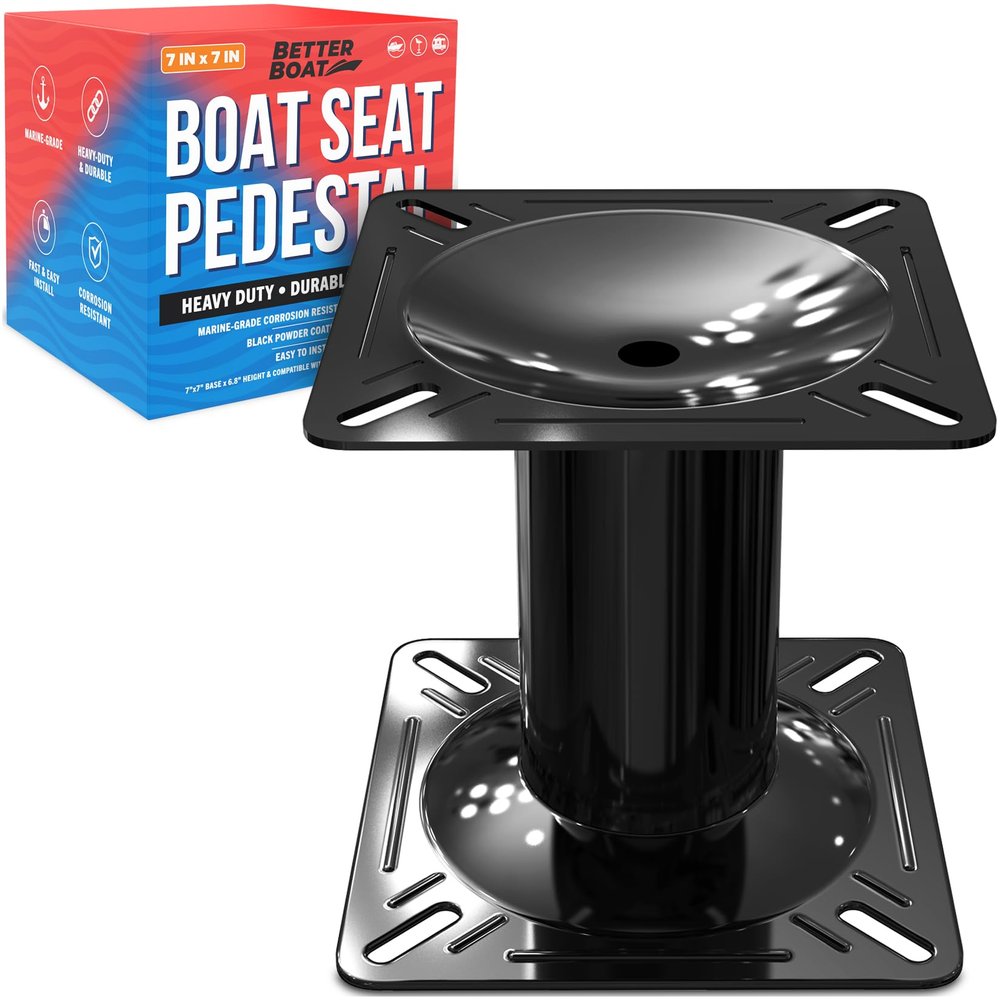 Boat Seat Pedestal Fixed Height 6.8 Inch, 7x7 Base Plate for Jon Bass and Fishing Boats, Black Powder Coated Seat Post Mount - Better Boat