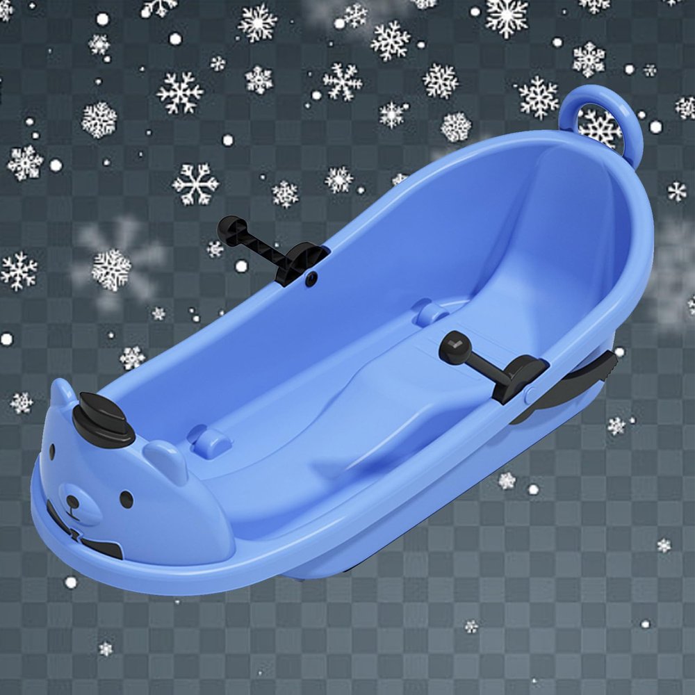 TUOYIBO Children's Cartoon Bear Sled, Sled with 2 Handles and Pull Rope, Thickened Sled, Plastic Sled