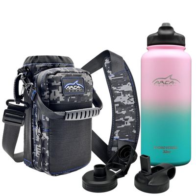 Arca Gear 32 OZ Hydro Vessel & Hydro Carrier Combo Pack - Insulated Stainless Water Bottle and Carrier - Ombr Pink & Green Bottle - Digital Camo
