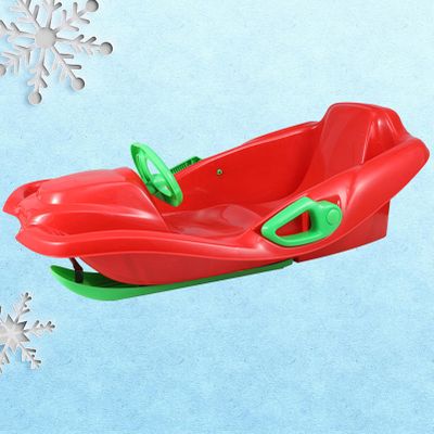 Children's Sledge, Thickened Double Sledge, Snow Sledge with Backrest, Plastic Sledge