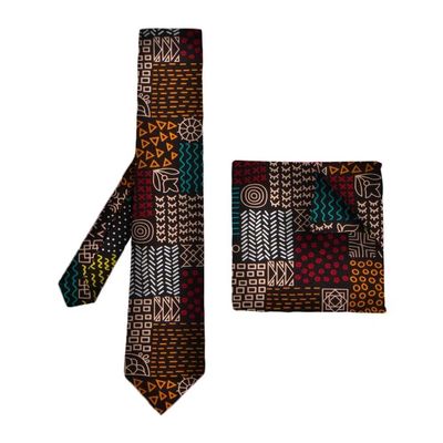 ANNINGWAX African Print Tie Set Ankara Necktie and Pocket Squares for Wedding Men Christmas Fathers Day Gift