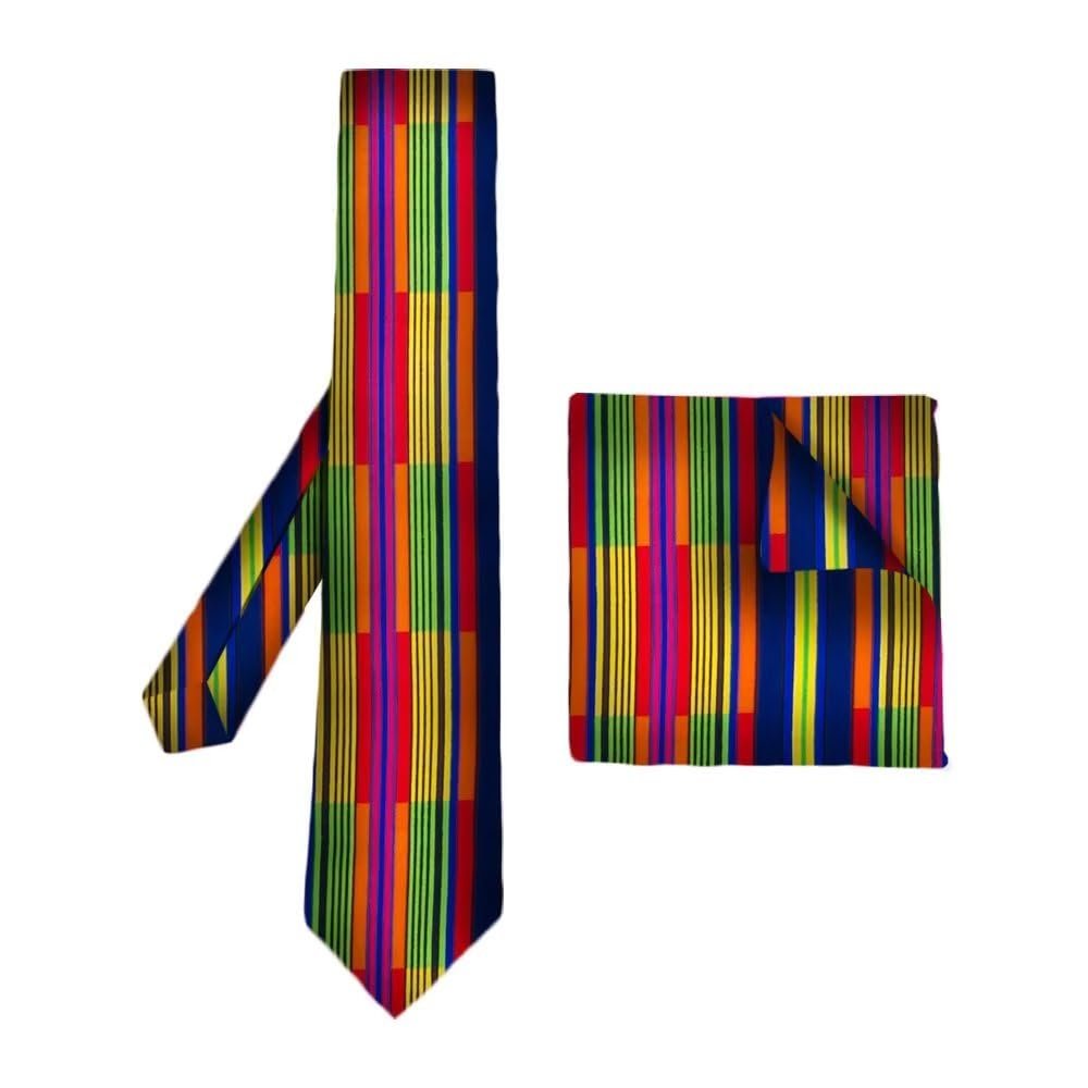 ANNINGWAX African Print Tie Set Ankara Necktie and Pocket Squares for Wedding Men Christmas Fathers Day Gift