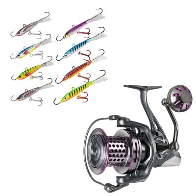 THKFISH Ice Fishing Jigs Vertical Jigs Kit Ice Fishing Tackle 8pcs+Saltwater Spinning Reel 10000 Surf Fishing Reels Saltwater,13 +1 BB,45LB Max Drag