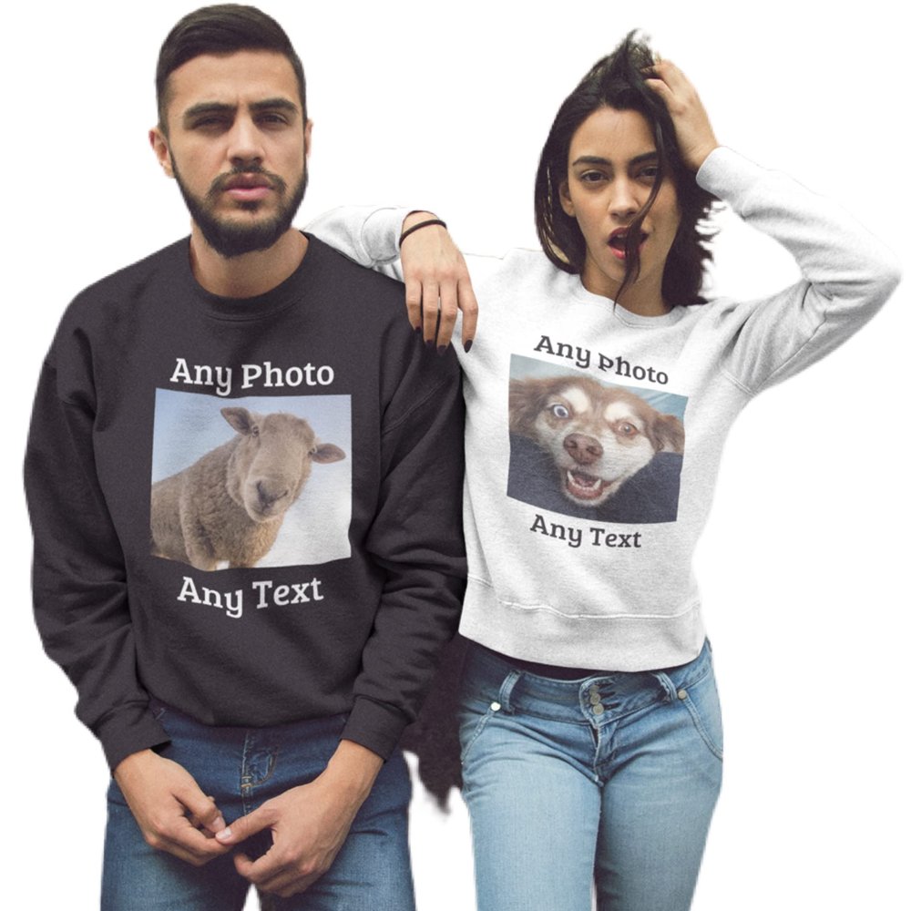 Oucouvip Personalised Sweatshirts - Printed With Your Photos, Text or Logo Custom (X-Large,White)