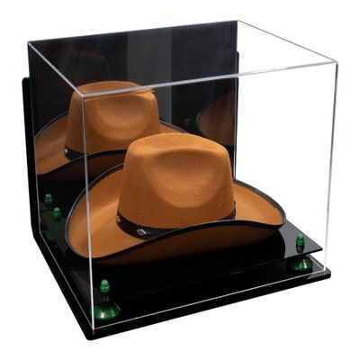 Better Display Cases Acrylic Cowboy Hat Display Case with Mirror Case, Green Risers and Black Base and Wallmount - 16" x 13" x 12" (A024-B/V61B)