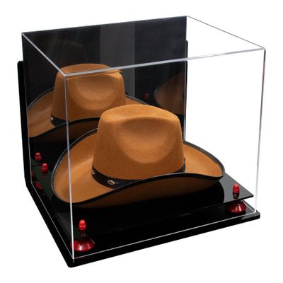 Better Display Cases Acrylic Cowboy Hat Display Case with Mirror Case, Red Risers and Black Base and Wallmount - 16" x 13" x 12" (A024-B/V61B)