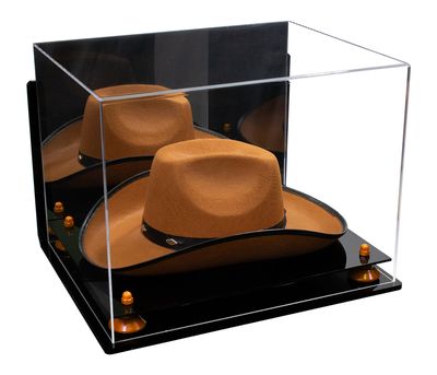 Better Display Cases Acrylic Cowboy Hat Display Case with Mirror Case, Orange Risers and Black Base and Wallmount - 16" x 13" x 12" (A024-B/V61B)