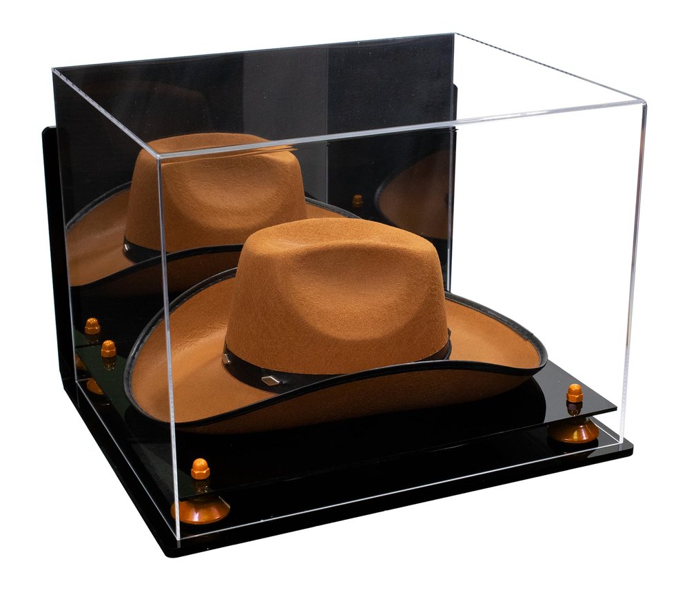 Better Display Cases Acrylic Cowboy Hat Display Case with Mirror Case, Orange Risers and Black Base and Wallmount - 16" x 13" x 12" (A024-B/V61B)