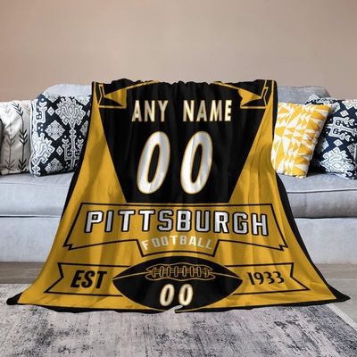 Ship Next Day Pittsburgh Custom City Football Throw Blanket Personalized Name Number for Men Women Youth Kids Oversized Soft Flannel Blanket Decorative for Bedroom Living Room, Made in USA