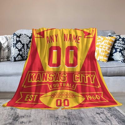 Ship Next Day Kansas Custom City Football Throw Blanket Personalized Name Number for Men Women Youth Kids Oversized Soft Flannel Blanket Decorative for Bedroom Living Room, Made in USA