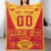 Ship Next Day Kansas Custom City Football Throw Blanket Personalized Name Number for Men Women Youth Kids Oversized Soft Flannel Blanket Decorative for Bedroom Living Room, Made in USA view 2