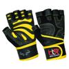 BTR BORN TO RACE Weight Lifting Gloves Cowhide Leather Fingerless Padded Body Building Long Wrist Support Gym Excercise Powerlifting Leather Gloves Unisex Design (Yellow, Large) view 1