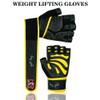 BTR BORN TO RACE Weight Lifting Gloves Cowhide Leather Fingerless Padded Body Building Long Wrist Support Gym Excercise Powerlifting Leather Gloves Unisex Design (Yellow, Large) view 4