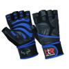 BTR BORN TO RACE Weight Lifting Gloves Cowhide Leather Fingerless Padded Body Building Long Wrist Support Gym Excercise Powerlifting Leather Gloves Unisex Design (Blue, Medium) view 1