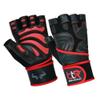 BTR BORN TO RACE Weight Lifting Gloves Cowhide Leather Fingerless Padded Body Building Long Wrist Support Gym Excercise Powerlifting Leather Gloves Unisex Design (Red, Large) view 1