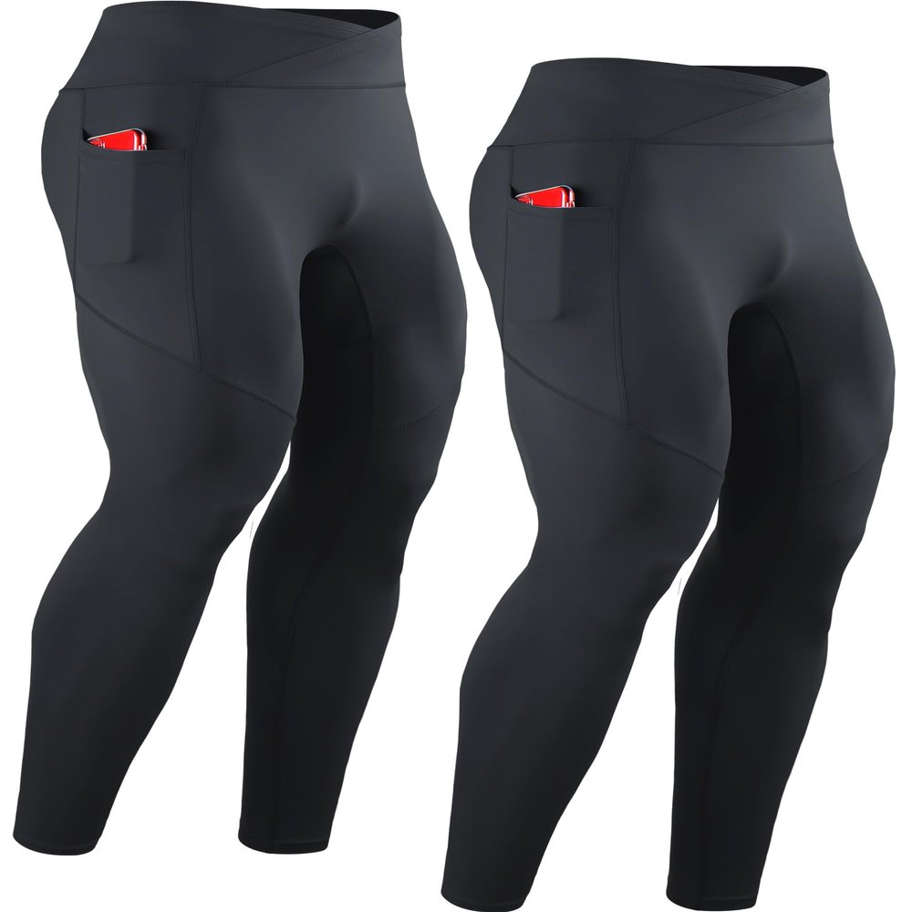 CADMUS Mens Workout Pants Compression Leggings Athletic Pants Muscle Baselayer, Black, Black, 1124, 2XL