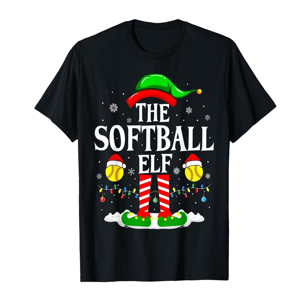 The Softball Elf Funny Matching Xmas Softball Christmas T-Shirt