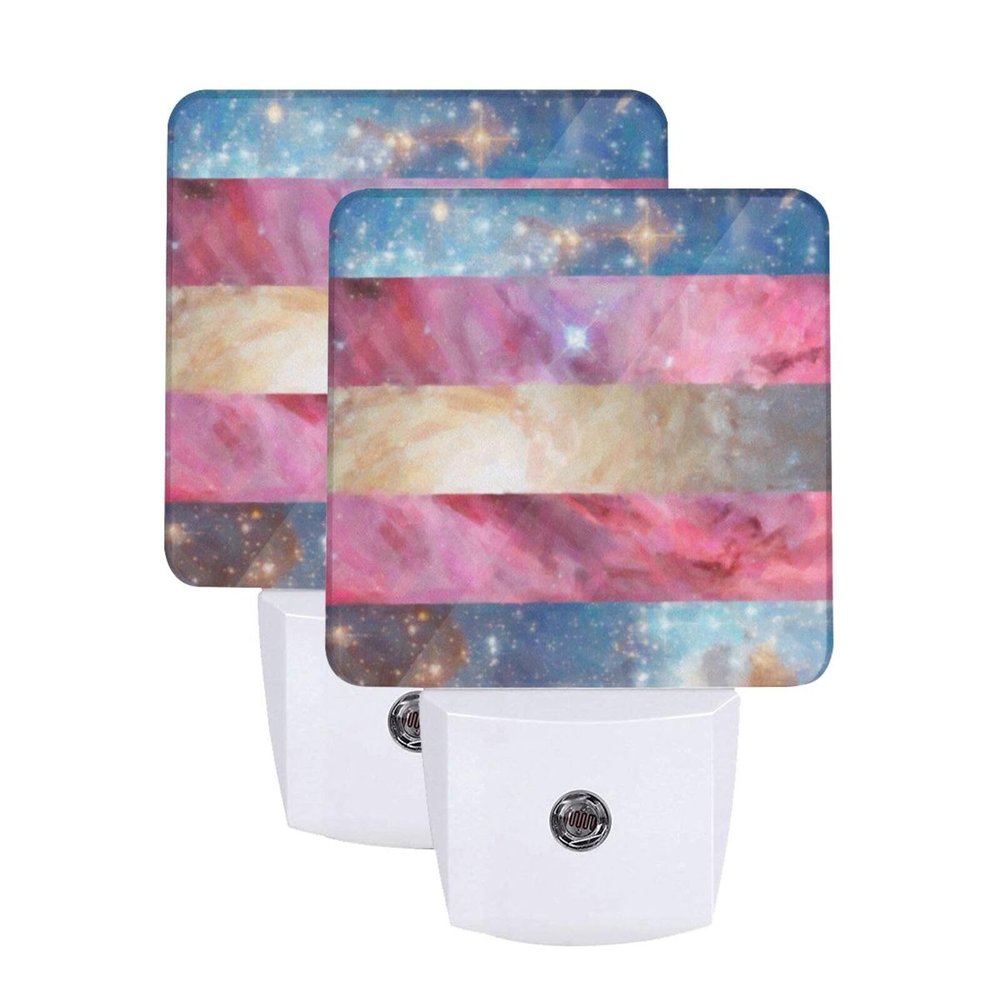 Qauirfe Transgender Galaxy Pride Flag Oil Painted Night Light Set of 2 Home Decor