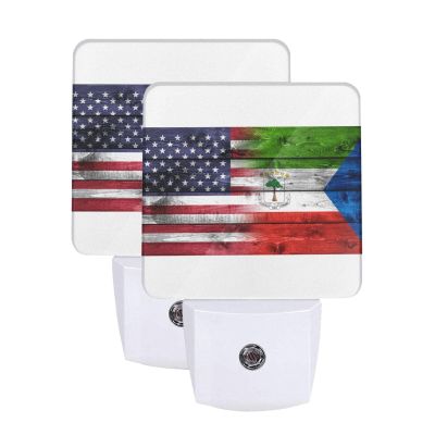 Qauirfe Us Equatorial Guinea America Flag Night Light Set of 2 Home Decor