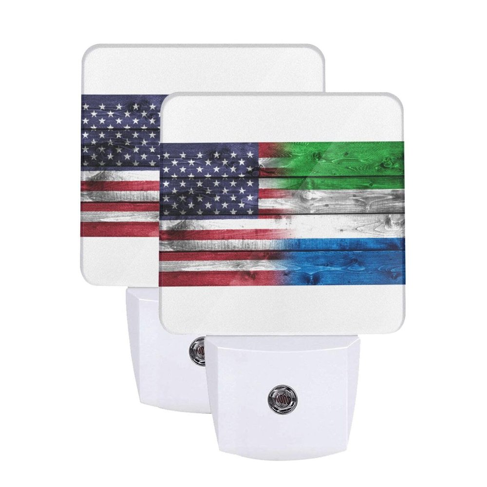 Qauirfe Us Sierra Leone America Flag Night Light Set of 2 Home Decor