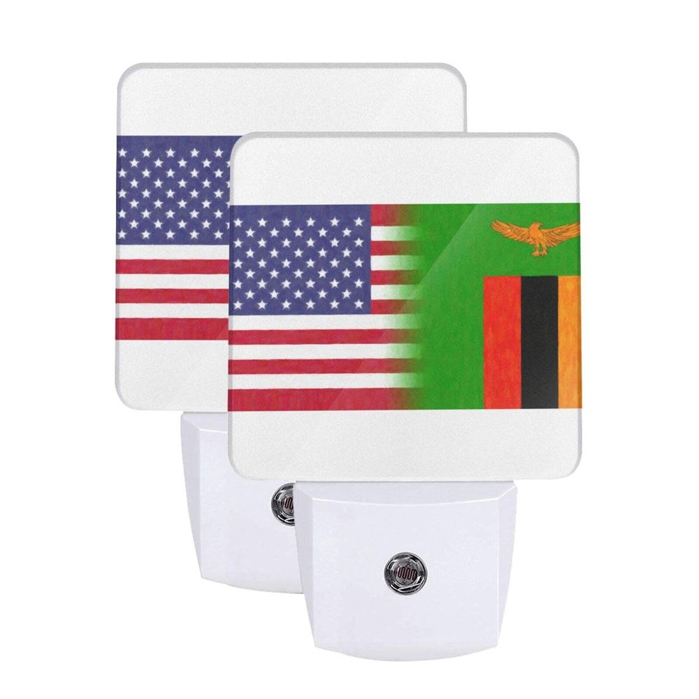 Qauirfe Zambia America Flag Oil Painted Night Light Set of 2 Home Decor