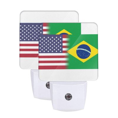 Qauirfe Us Brazil America Flag Night Light Set of 2 Home Decor