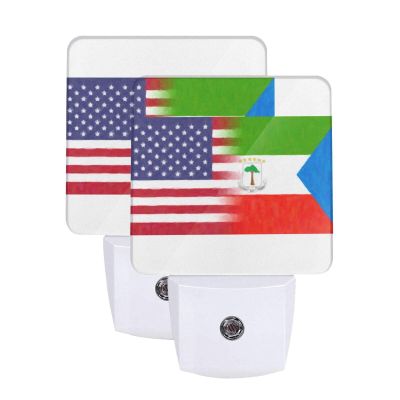 Qauirfe Equatorial Guinea America Flag Oil Painted Night Light Set of 2 Home Decor