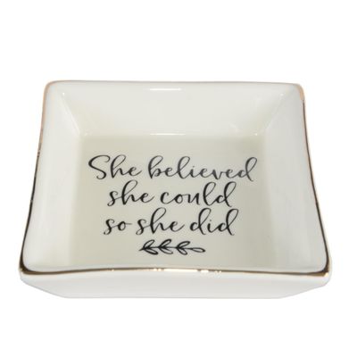 LiuliuBull Jewelry Tray Ceramic Trinket Dish Ring Birthday Presents Friend Mom Aunt Sister Unique Congratulations Gift Home Decor (Color : She Believe)