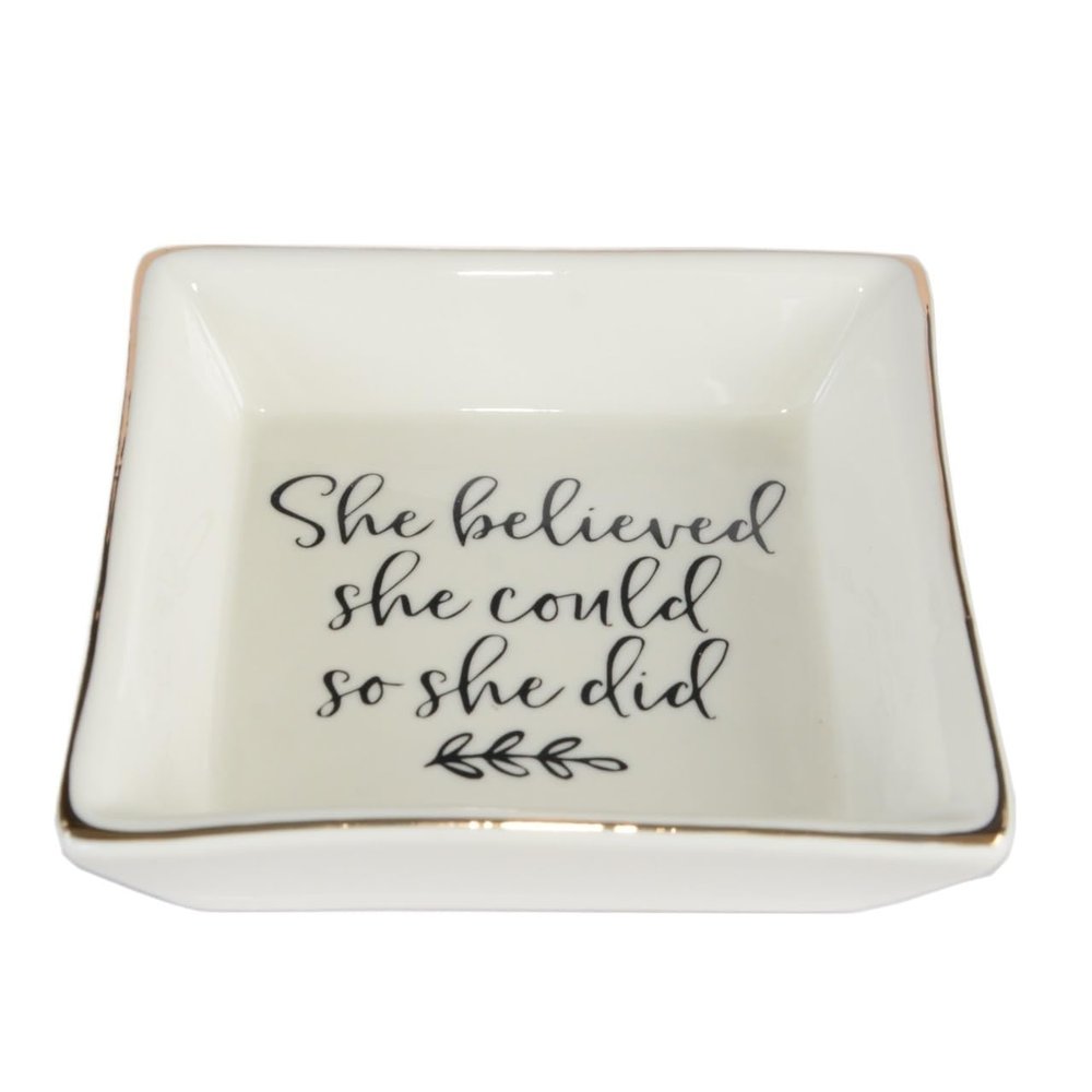 LiuliuBull Jewelry Tray Ceramic Trinket Dish Ring Birthday Presents Friend Mom Aunt Sister Unique Congratulations Gift Home Decor (Color : She Believe)