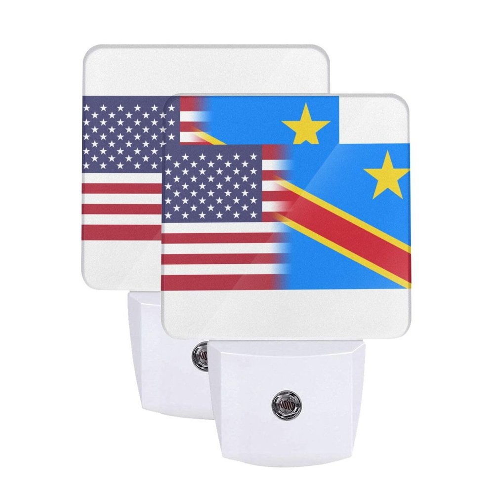 Qauirfe Us Democratic Republic of The Congo America Flag Night Light Set of 2 Home Decor