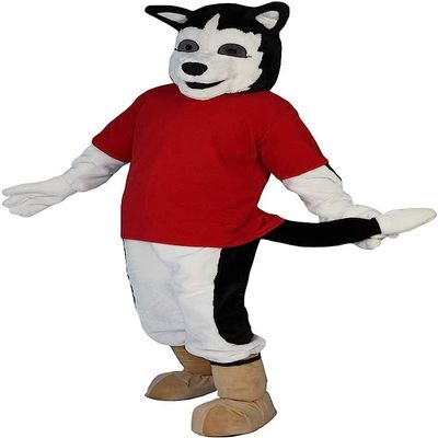Wolf Dog in Red Shirt Mascot Costume Adult Size for Men & Women with Built-in Fan Inside the Head