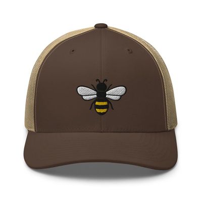 Honey bee Trucker hat, Trucker hat, Embroidered Unisex mesh hat, Honey bee Hats for Men, Women. Brown/Khaki