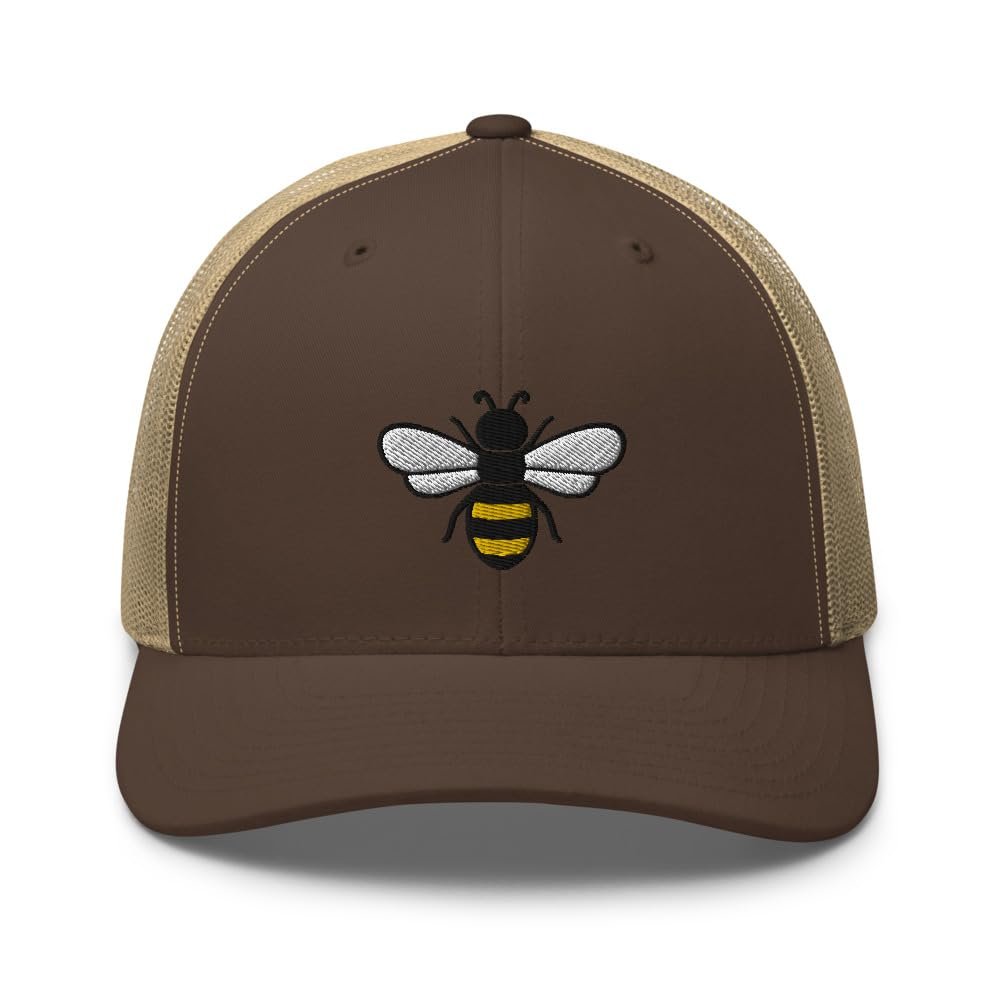 Honey bee Trucker hat, Trucker hat, Embroidered Unisex mesh hat, Honey bee Hats for Men, Women. Brown/Khaki