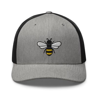 Honey bee Trucker hat, Trucker hat, Embroidered Unisex mesh hat, Honey bee Hats for Men, Women. Heather/Black