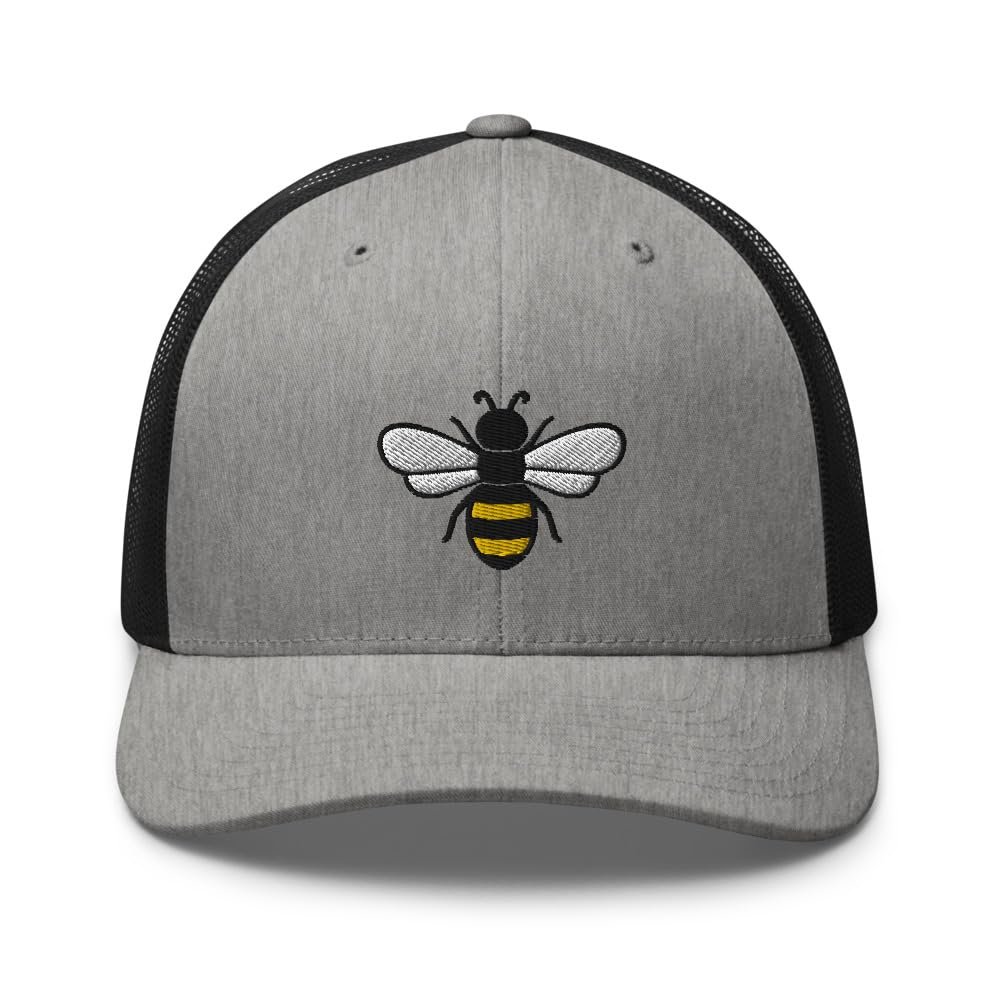 Honey bee Trucker hat, Trucker hat, Embroidered Unisex mesh hat, Honey bee Hats for Men, Women. Heather/Black