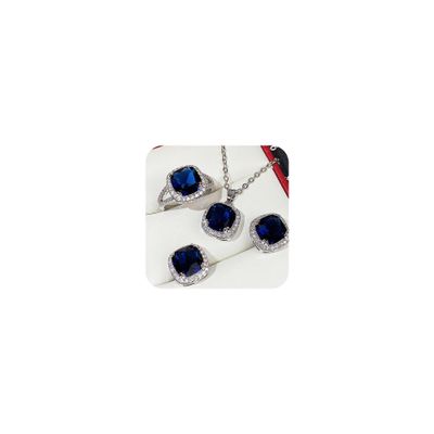 18K White Gold Plated Blue Created Sapphire Jewelry Sets for Women Costume Wedding Jewelry Set with Necklace Ring Earring for Bride Bridesmaid Sapphire Blue Zircon Pendant Earrings Ring Size 6
