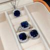 18K White Gold Plated Blue Created Sapphire Jewelry Sets for Women Costume Wedding Jewelry Set with Necklace Ring Earring for Bride Bridesmaid Sapphire Blue Zircon Pendant Earrings Ring Size 6 view 2