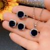 18K White Gold Plated Blue Created Sapphire Jewelry Sets for Women Costume Wedding Jewelry Set with Necklace Ring Earring for Bride Bridesmaid Sapphire Blue Zircon Pendant Earrings Ring Size 6 view 3